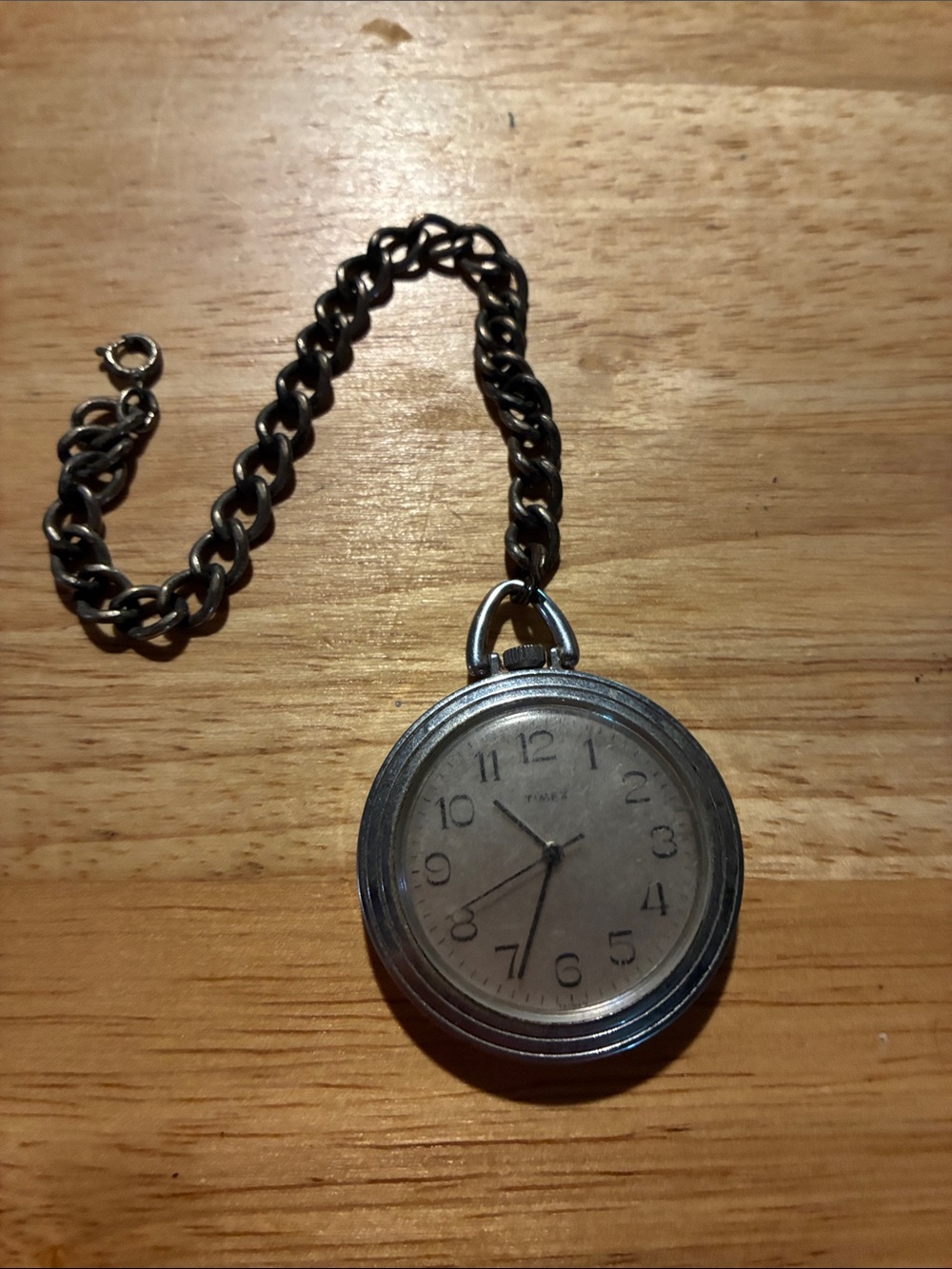 Vintage Silver-Tone Pocket Watch with Chain- DOSENT WORK